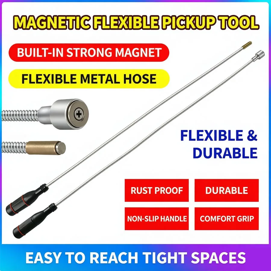 Flexible strong magnetic picking rod 60cm, automotive repair engine gap, nut, iron nail, super strong magnetic suction device