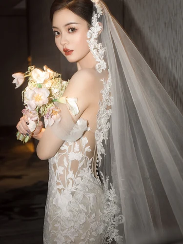 Imagen 2 del producto Blanco marfil largo catedral velos De novia apliques Stock velos De Novia accesorios De boda Boda Voile De Mariée
