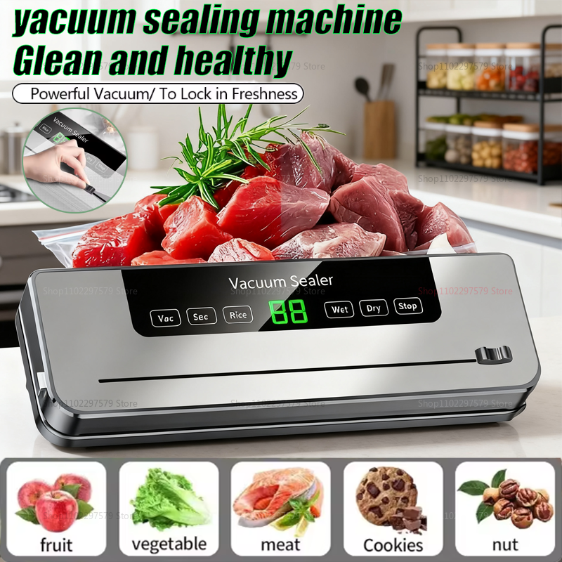  Electric Food Vacuum Sealing Machine Kitchen Vacuum Sealing System Built-in Cutter UV Drying Moisturized Food Fresh Storage 