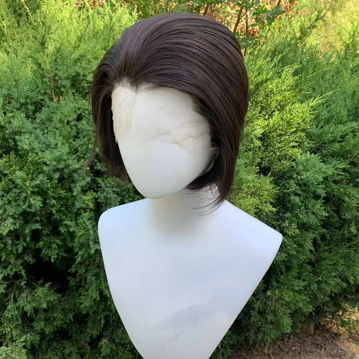 

Brown Short Synthetic Lace Front Wigs for Black Women Men Natural Straight Cosplay Wig Heat Resistant Hair 8inch 150%Density