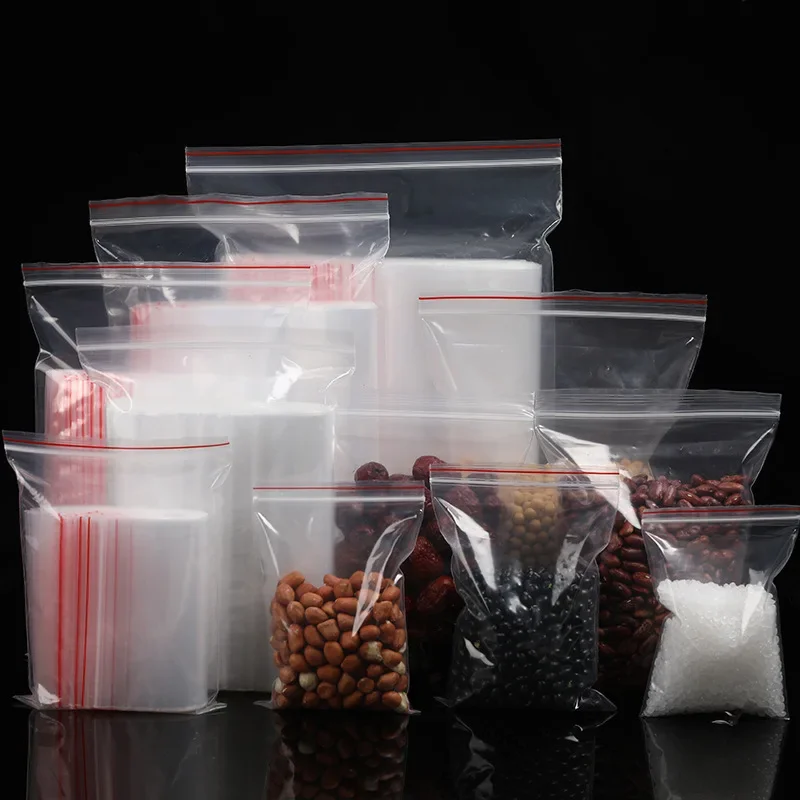 100/200Pcs Small Zip Lock Plastic Bags Reclosable Transparent Bag Vacuum Storage Bag Clear Bags Ziplock Food Storage Bags