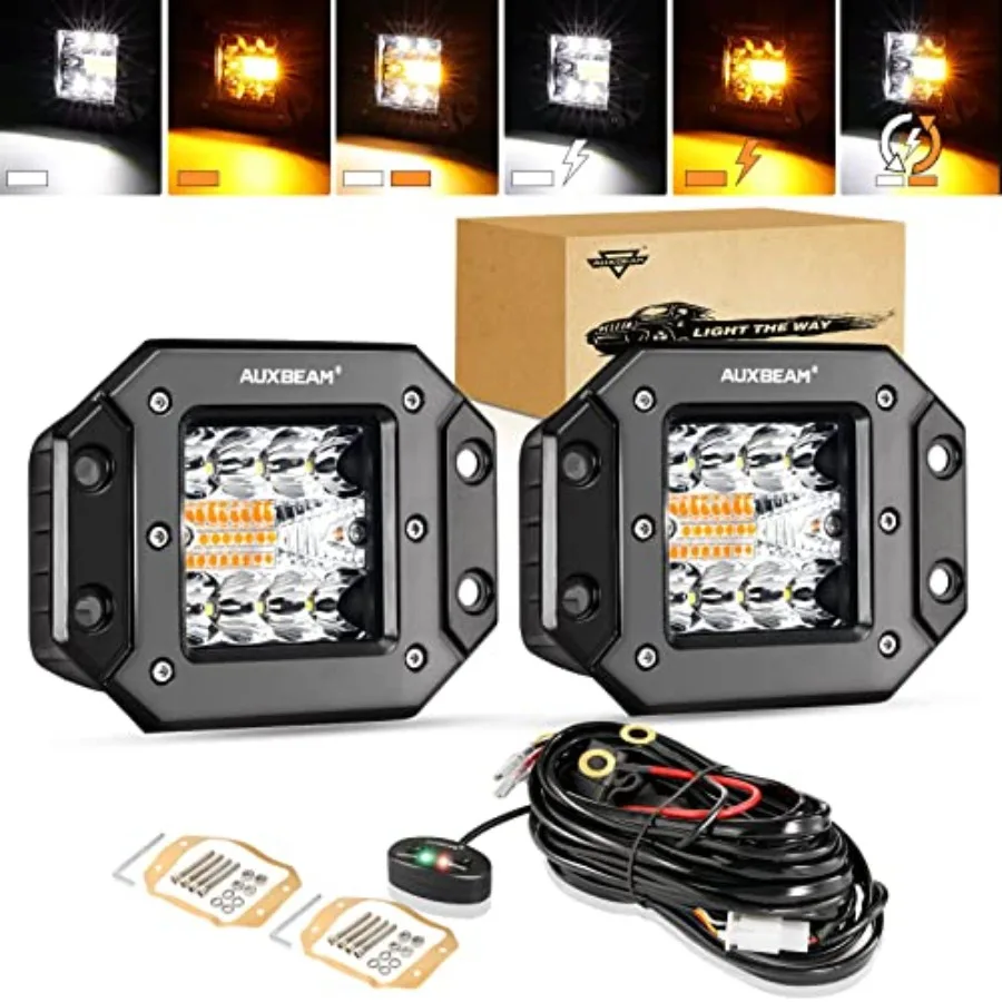 

5Inch LED Pod Lights 72W Flush Mount Driving Strobe Bumper Fog Pods 6 Modes White Amber Flashing Offroad Spot Flood Combo Light