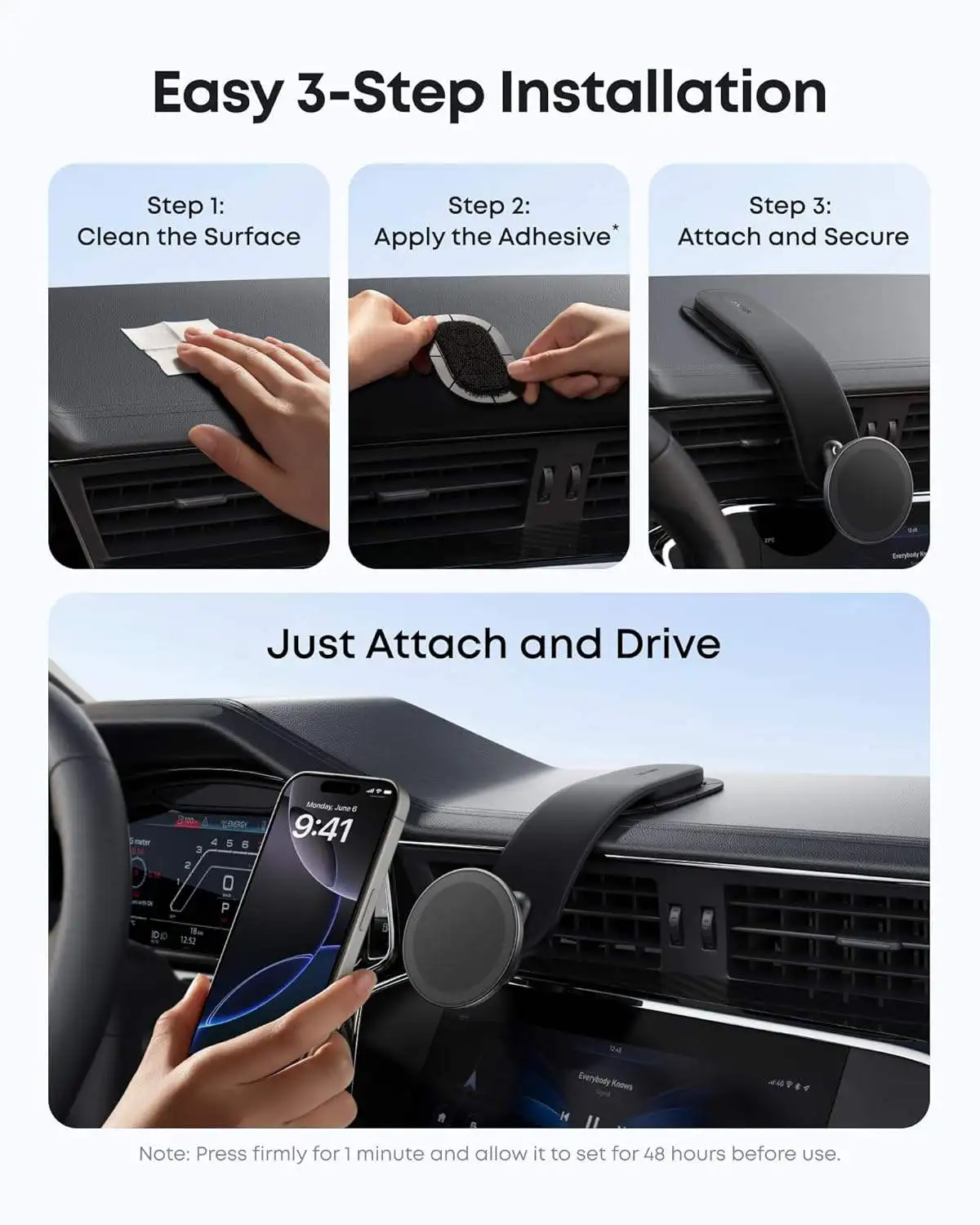 Anker Nano Car Phone Holder with 360 Degrees Adjustable Detachable Car Mount and Bracket and Magnetic Ring for iPhone