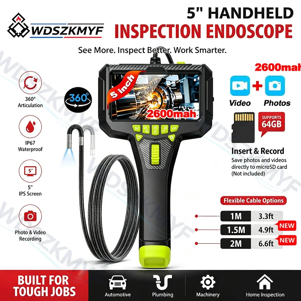 64GB Industrial Borescope Camera 360° Articulating 6mm Probe 5