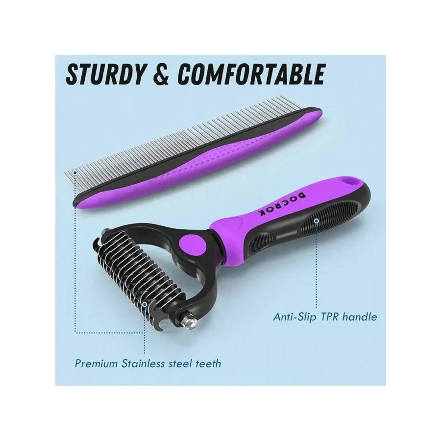 

【New Arrival】Anti-Slip TPR Handle Pet Grooming Set, Stainless Steel Dematting Tool & Comb for Removing Mats & Tangles