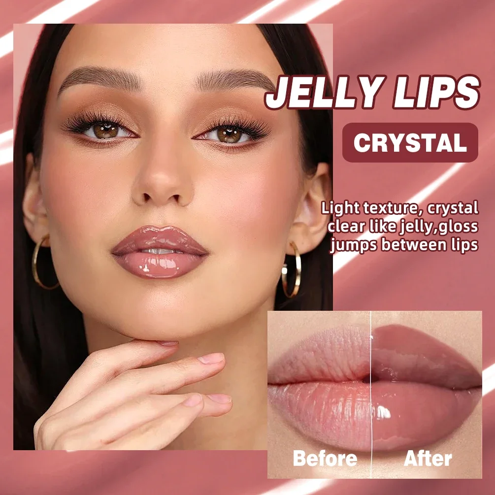 QIBEST Watery Crystal Clear Jelly Lip Oil Lip Balm Moisturizing And Smoothing Lip Lines Pout Lip Gloss Makeup Lip Glaze Tint