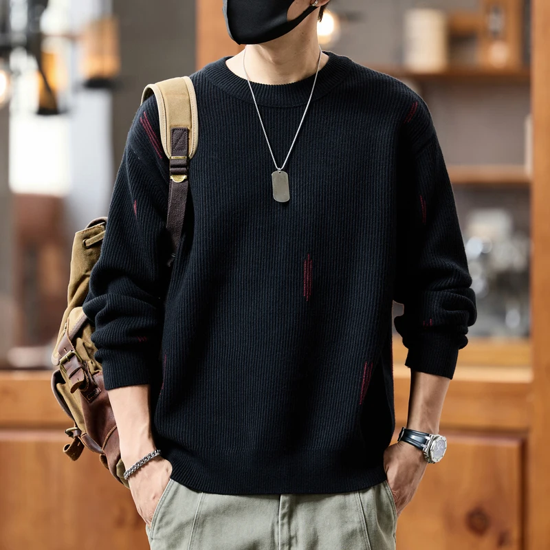 

Мужской осенний свитер-свитшот из высококачественной легкой мягкой трикотажной ткани с круглым вырезом, модный, универсальный, свободного кроя, в стиле кэжуал