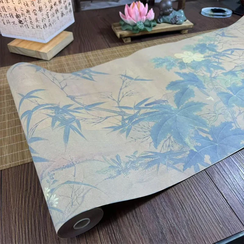 Beautiful Flowers Calligraphy Paper Roll, Half-Ripe Xuan Paper for Small Regular & Running Script, 34cm x 20m Rice Paper Scroll