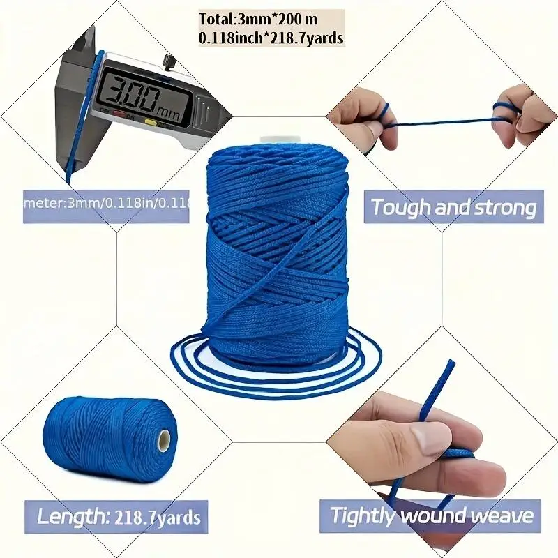 1 Spule Eisseidenfaden 3mm, Handgewebtes Seil, Geeignet für DIY-Bastelarbeiten, Weben, Pflanzenhänger, Erhältlich in Verschiedenen Farben – Detail 4