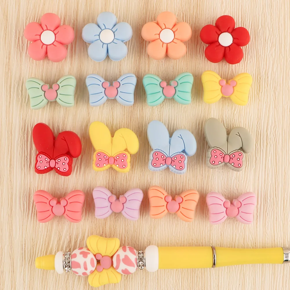 Kovict 10pcs Baby Silicone Beads For Jewelry Making New Bow Tie BowKnot Flower Rabbit DIY Pacifier Chain Jewelry Accessories