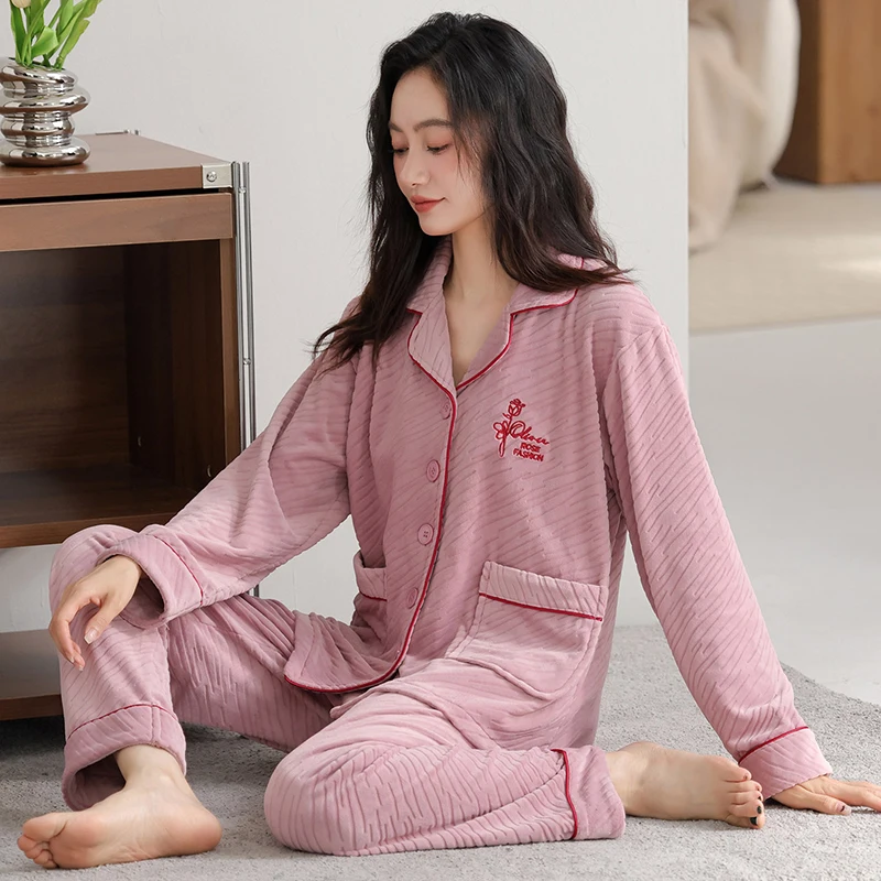 

Женский пижамный комплект большого размера M-4XL, теплая фланелевая одежда для сна, женские зимние толстые пижамы