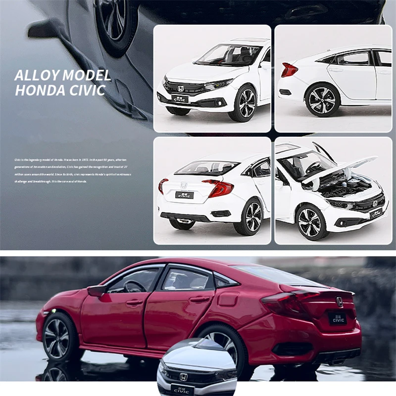 1/32 HONDA Civic Type R Alloy Sports Car Model Diecast Metal Toy Vehicles Car Model Simulation Sound Light Collection Kids Gifts