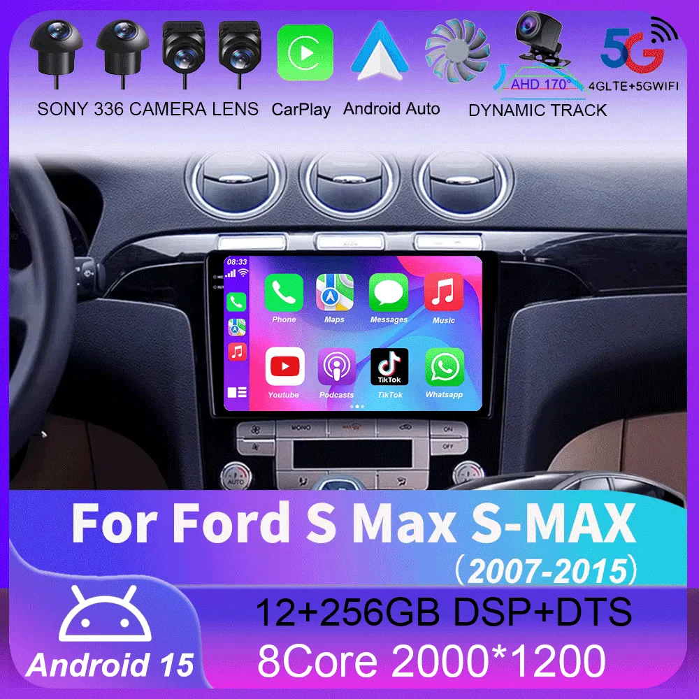 

Android 15 WIFI+4G Stereo Car Radio For Ford S Max S-MAX 2007-2015 Multimidia Video Player Auto CarPlay GPS DVD 2Din BT 2K QLED