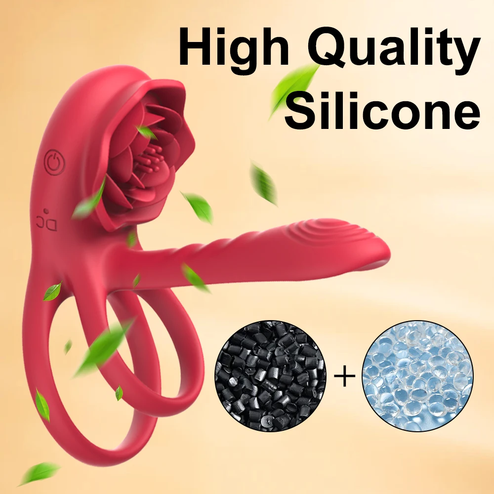 Vibrating Cock Ring Penis Sleeve with Rose G Spot Clitoral Stimulator Ejaculation Delay Couple Sex Toys for Men Women Erection image 6