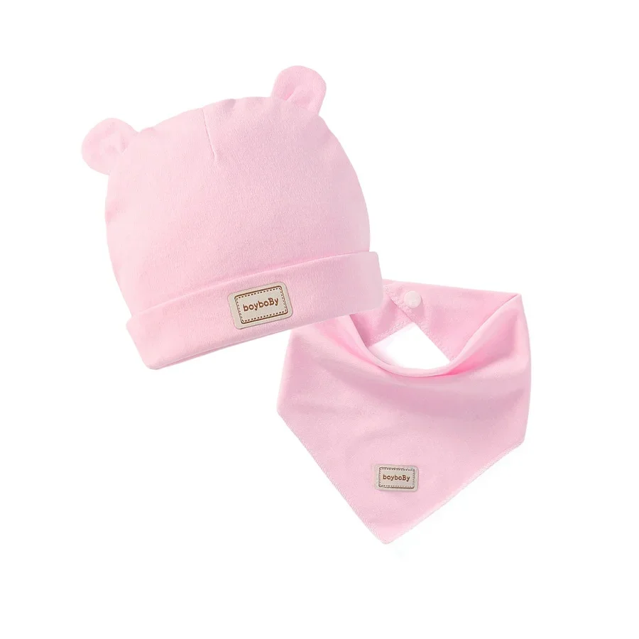 Newborn Baby Hat with Bibs Set Candy Color Boys Girls Baby Beanies Hats 0-12Months Kids Hat Cotton Bibs Toddler Infant Caps