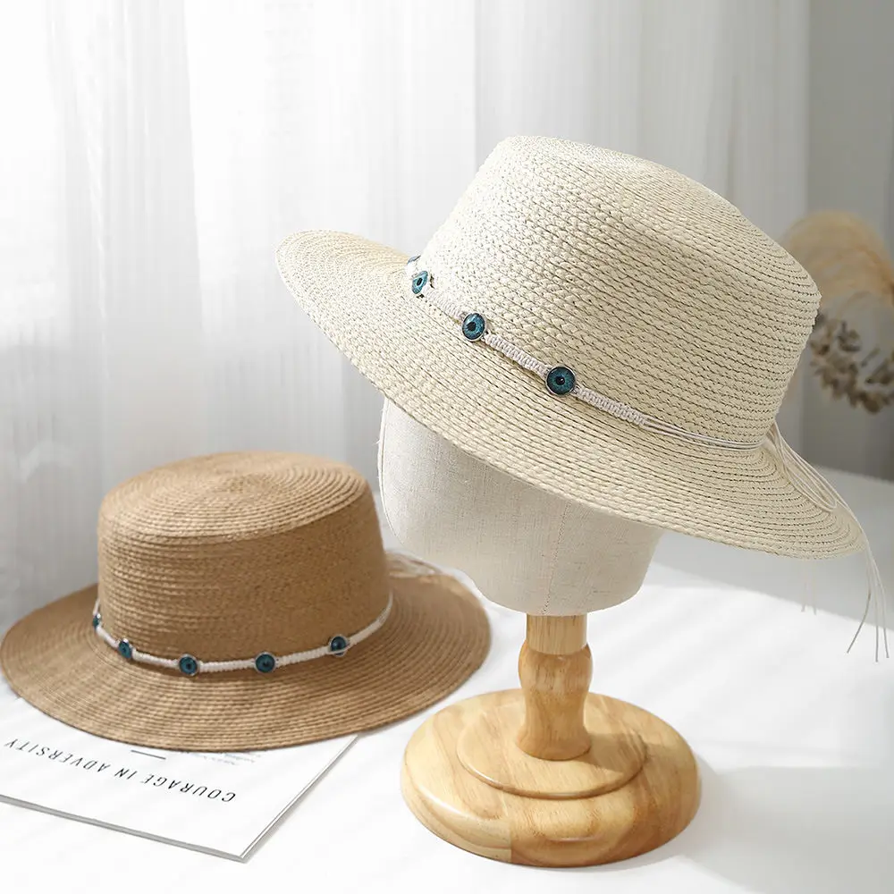 

2025 Must-Have! Fashion Retro Chain Straw Hat - Sunscreen, Perfect for Holiday & Beach - Jazz Flat Top Style Beach Hat