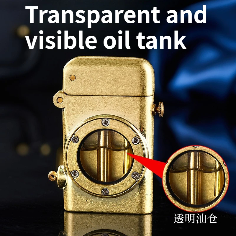 New Retro Classic Visual Transparent Fuel Tank Lighter One-button Ignition High-end Gift Cigarette Accessory