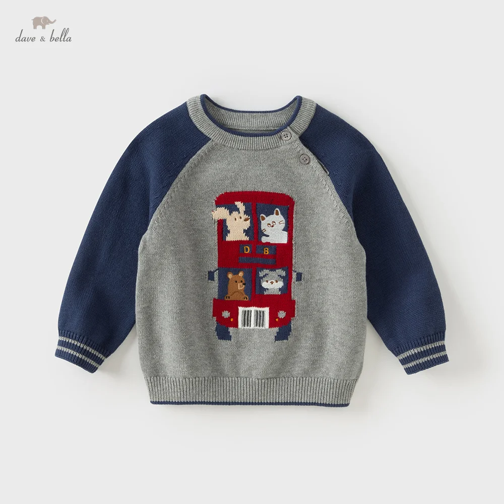 

Dave Bella Boys Knitted Sweater Autumn Winter Children Cotton Pullover Sweater Thick Plush Top Outerwear Kids Clothing DB4254067