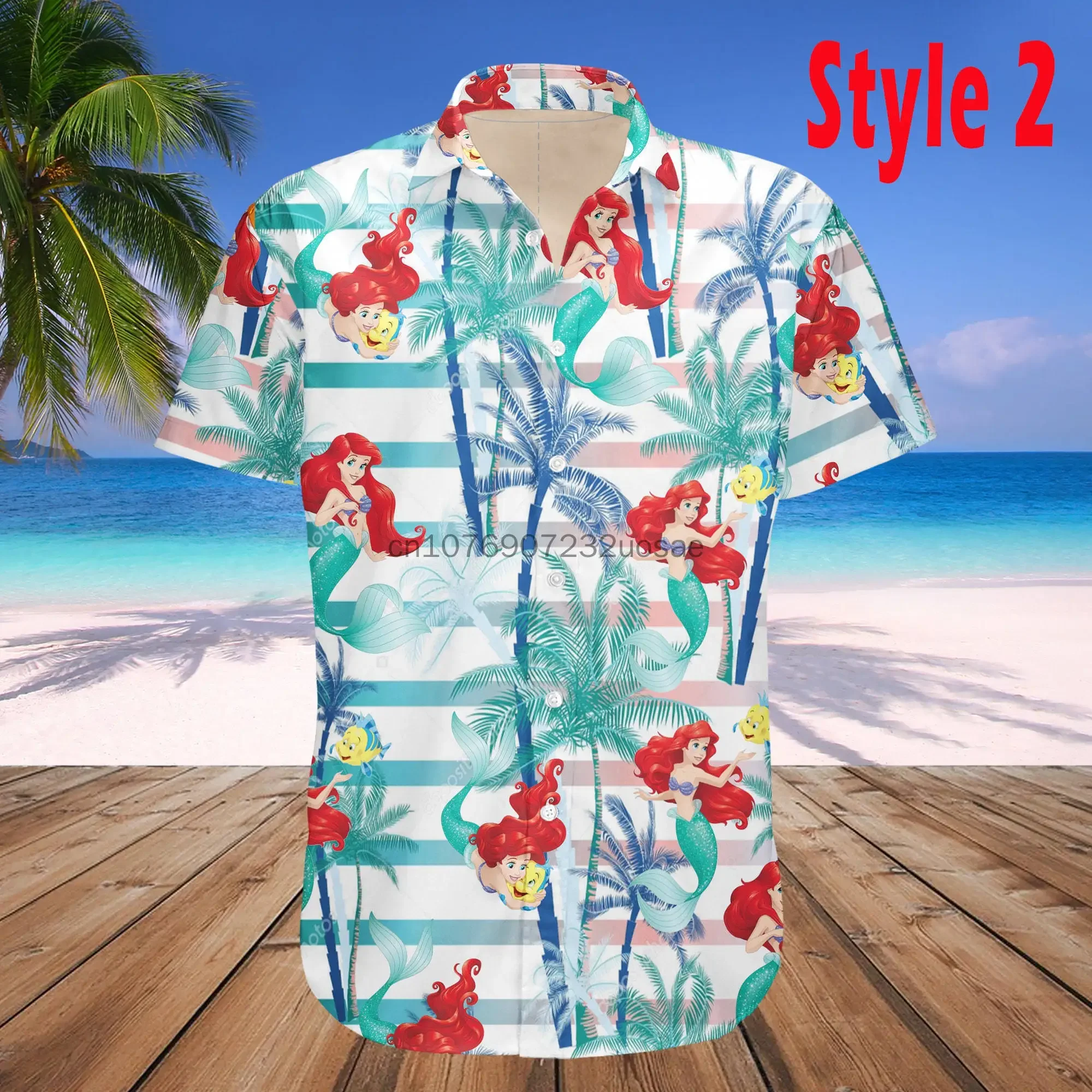 2024 Disney Ariel  Princess Hawaiian Shirt Men And Women Summer Short Sleeve Button Up Shirt Hawaiian Shirt Casual Beach Shirt