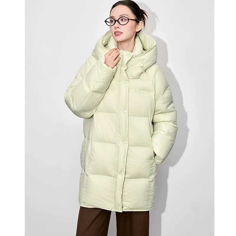 2025 Winter New 90 White Goose Down Hooded Jacket Women's Fashion Loose Cloud Puff fluffy Down Coats Lady Thick Parker Overcoat