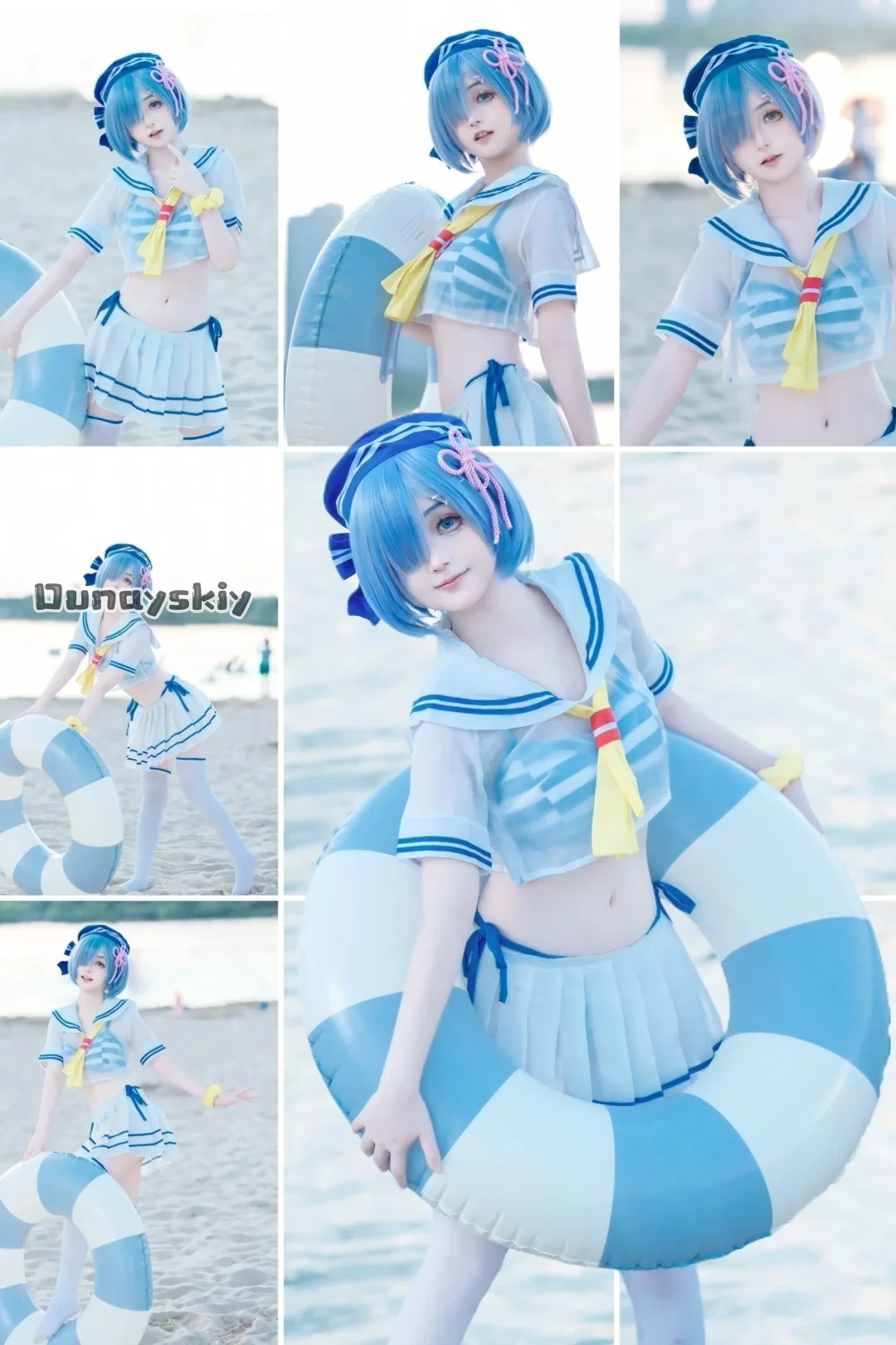 

Re:Life In A Different World From Zero REM Cosplay Costumes Girls' Sailor Suit Summer Short Skirt Clothing Anime Wig Prop Suits