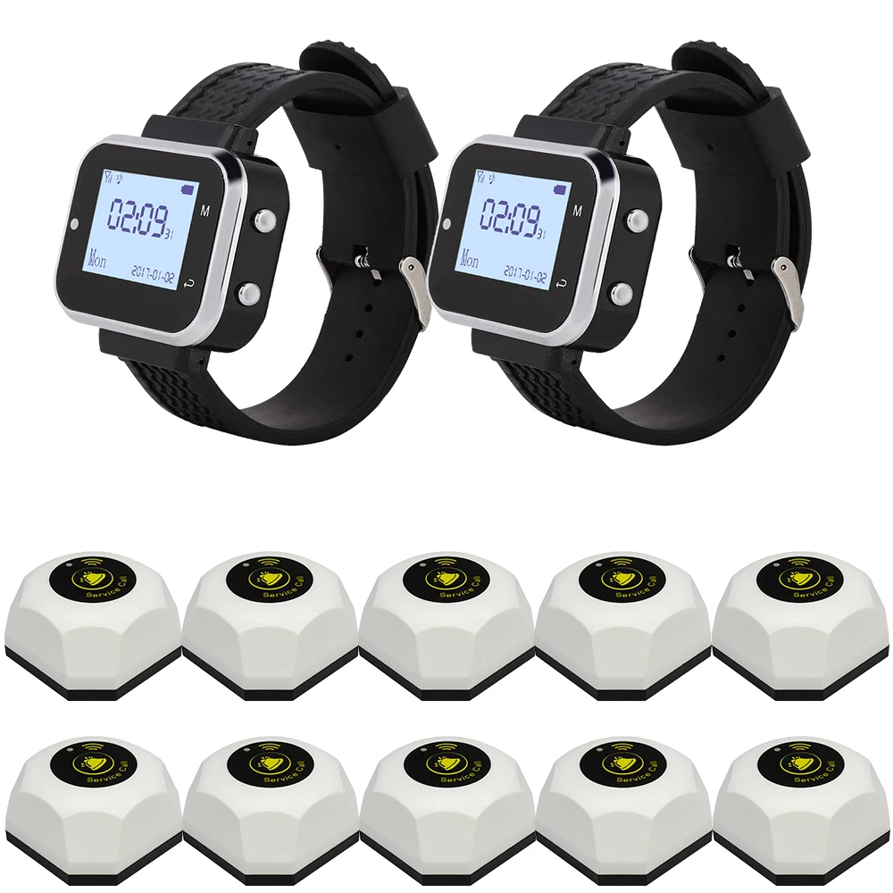 CATEL Quality 10 Call Buttons 2 Waiter Watch Pager Wireless Bar Hotel Clinic Coffee Shop Restaurant Buzzer Calling System