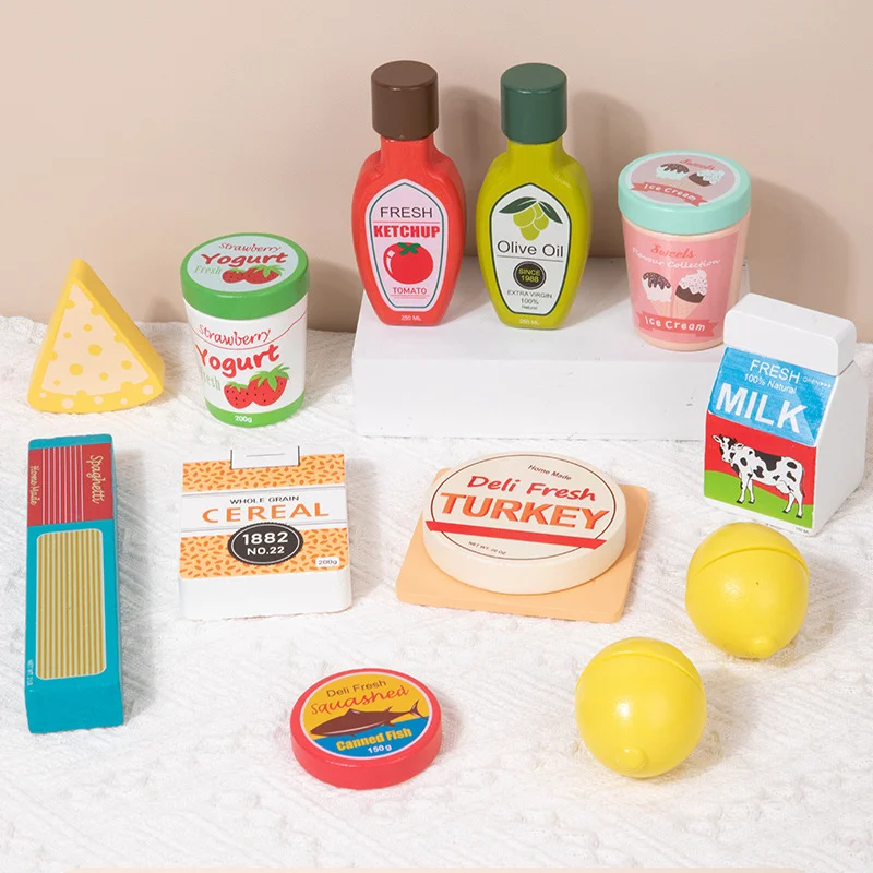 

Kids Pretend Play Simulation Kitchen Food Toys Wooden Food Play Set Imitation Game Houseplay Roleplay Toy for Girls Children