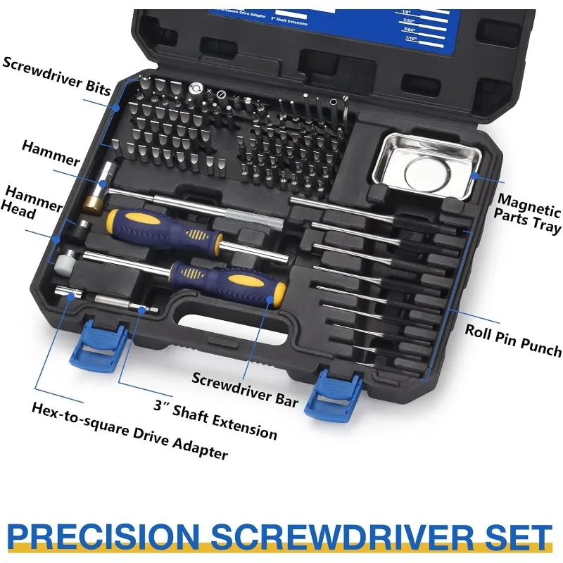 Screwdriver Set, 100-Piece Torque Screwdriver Engineering Repair Kit, Roll Pin Punch Set with Magnetic Screwdriver Handle