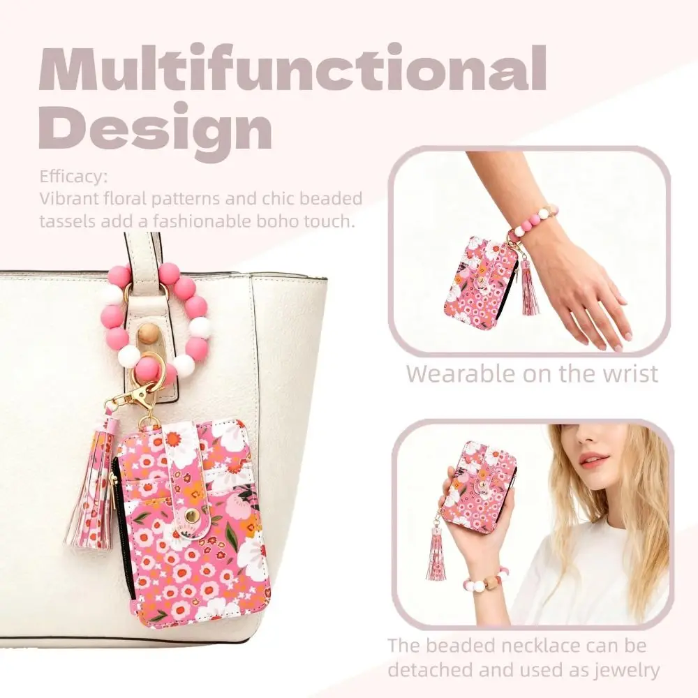 جديد بولي Leather الجلود بوهو مطرز المحفظة شرابة المفاتيح مقاوم للماء السوار محفظة تخزين مكافحة فقدان حامل بطاقة الائتمان محفظة النساء #6