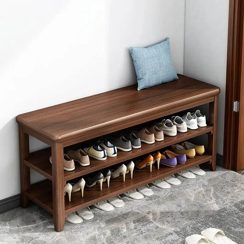 Solid Wood Shoe Changing Stool Home Entrance Living Room Cushion Shoe Cabinet Ottomans Storage Bench Hallway Shoe Rack Furniture