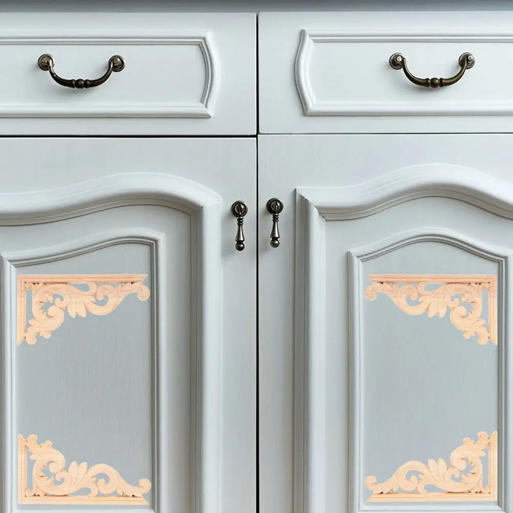 

4Pcs Solid Wood Appliques European Style Carved Floral Design for Cabinet Wardrobe Furniture Corner Decorative Wood Onlays