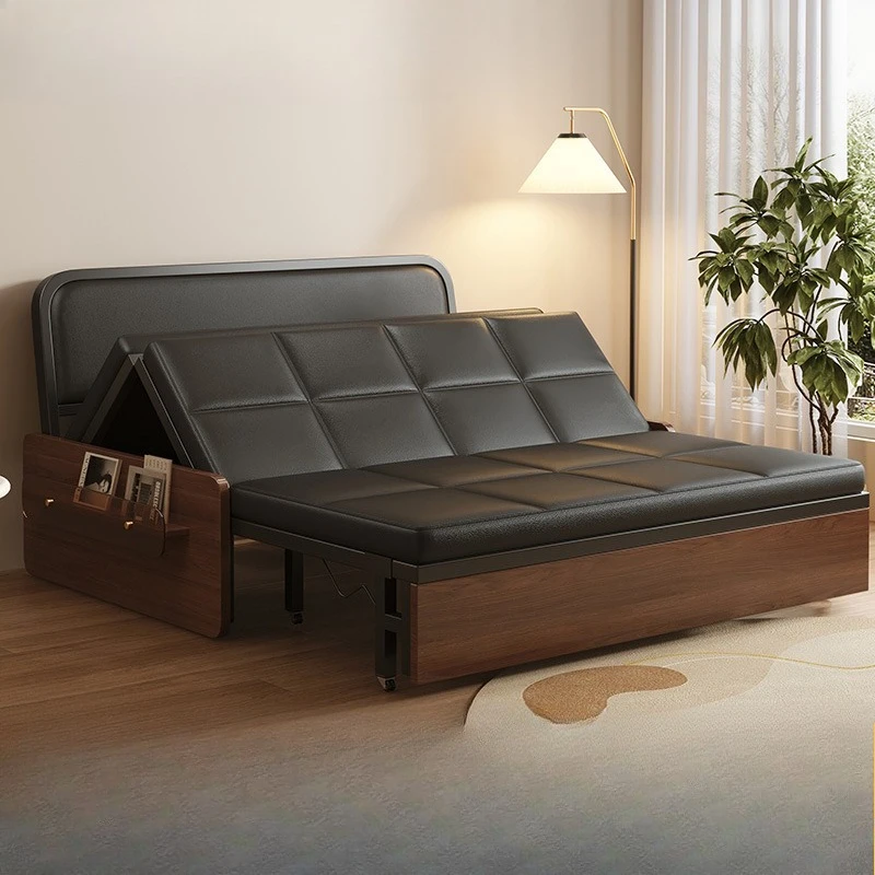 Solid wood folding sofa bed integrated dual-purpose household small apartment single telescopic bed multi-functional two-in-one