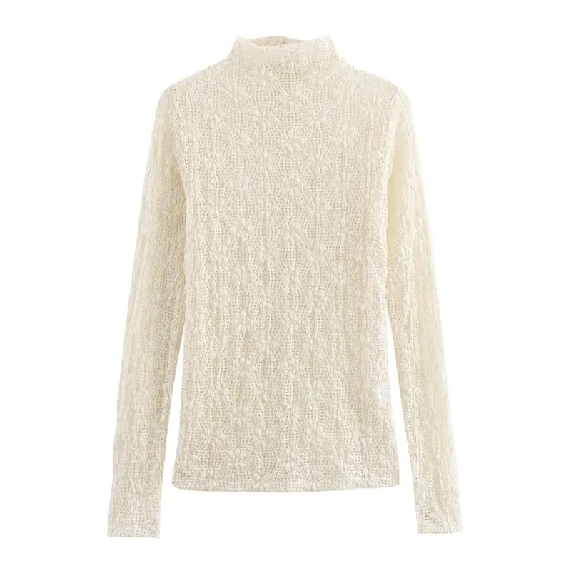 Frühling 2025, Faion Lace Long Sve High Collar Basic SLE Top für Damen, vielseitig einsetzbar, trendige Neuankömmlinge