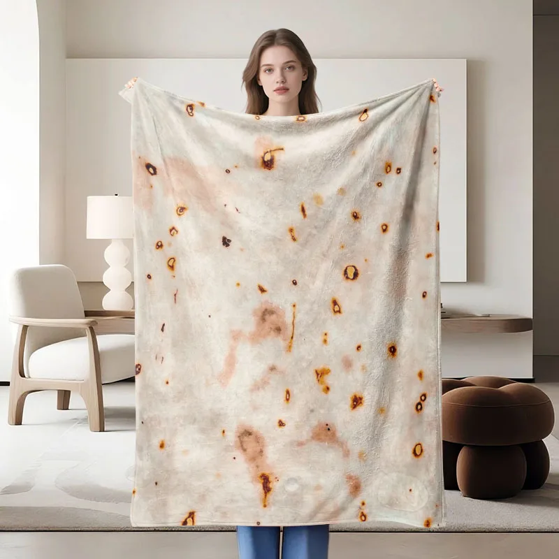 1 piece tortilla-themed beige flannel blanket, soft, suitable for sofa, bed, office, all-season use.