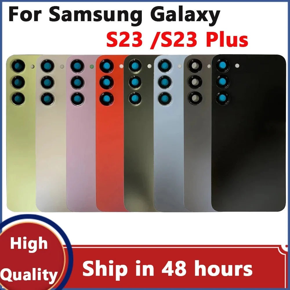 

For Samsung Galaxy S23 S911 Glass Battery Cover S23+ S916 Back Door Rear Lid Housing Case + Ori-Camera Lens Adhesive LOGO