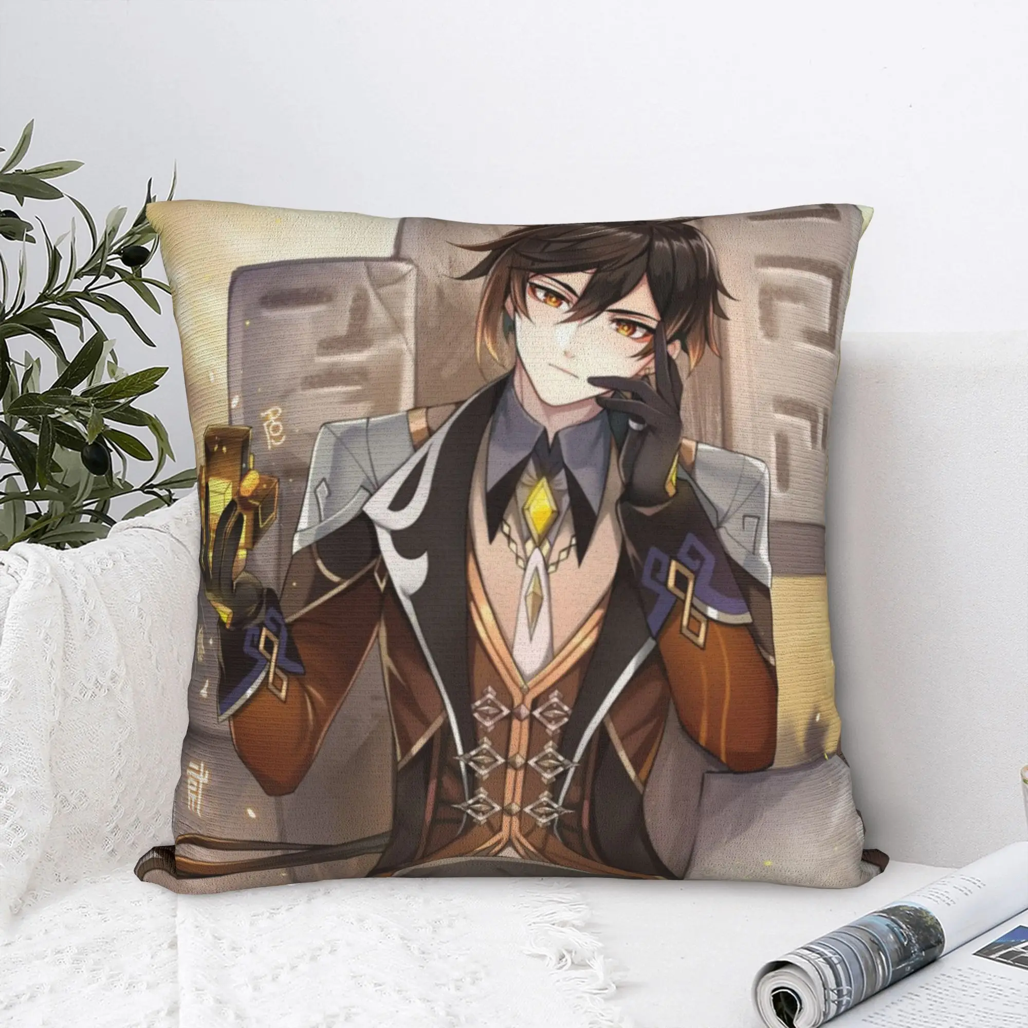 Genshin Impact Zhongli Game Pillowcase Printing Polyester Cushion Cover Decorations  Pillow Case Cover Home Square 18''