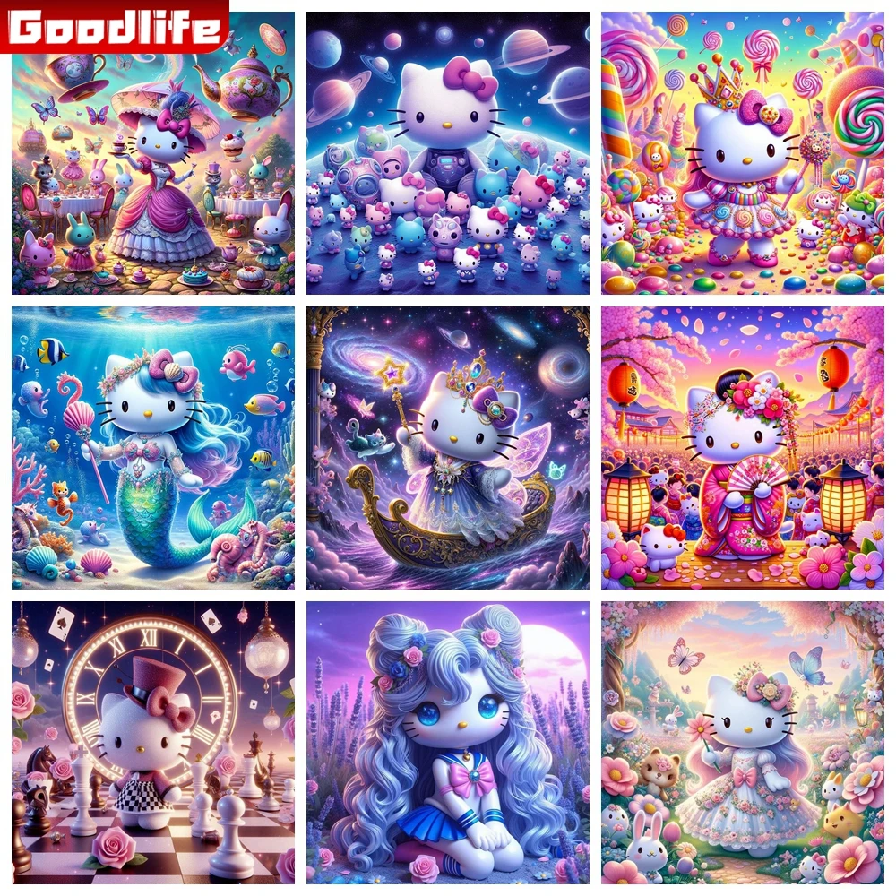 

Hello Kitty Princess 5D DIY Diamond Painting Embroidery Sanrio Cute Cartoon Mosaic Cross Stitch Rhinestones Home Decor Kids Gift