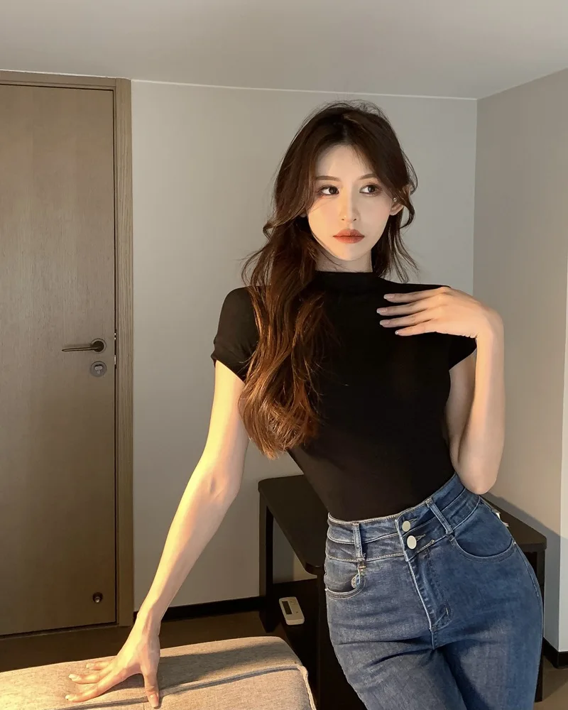 Koreanische Mode Grundlegende Crop Top Dame Kurzarm Crewneck Dünne T-shirt Sommer T für Frauen Vintage Top Harajuku Y2k Streetwear – Detail 14