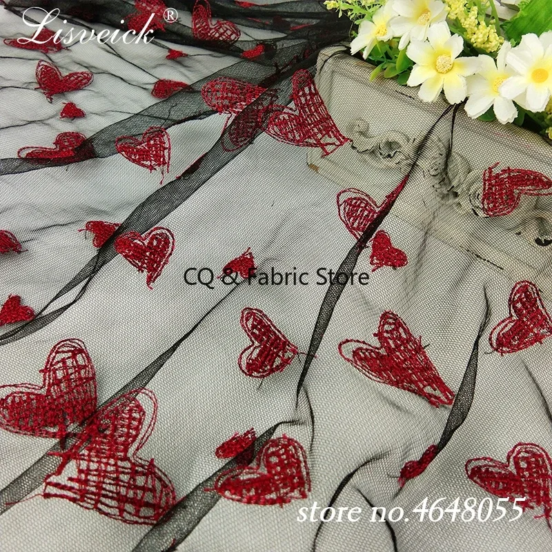 Mesh Love Pattern Embroidery Fashion Skirt Lace Fabric Transparent Tulle Lace For Wedding Dress By The Yard