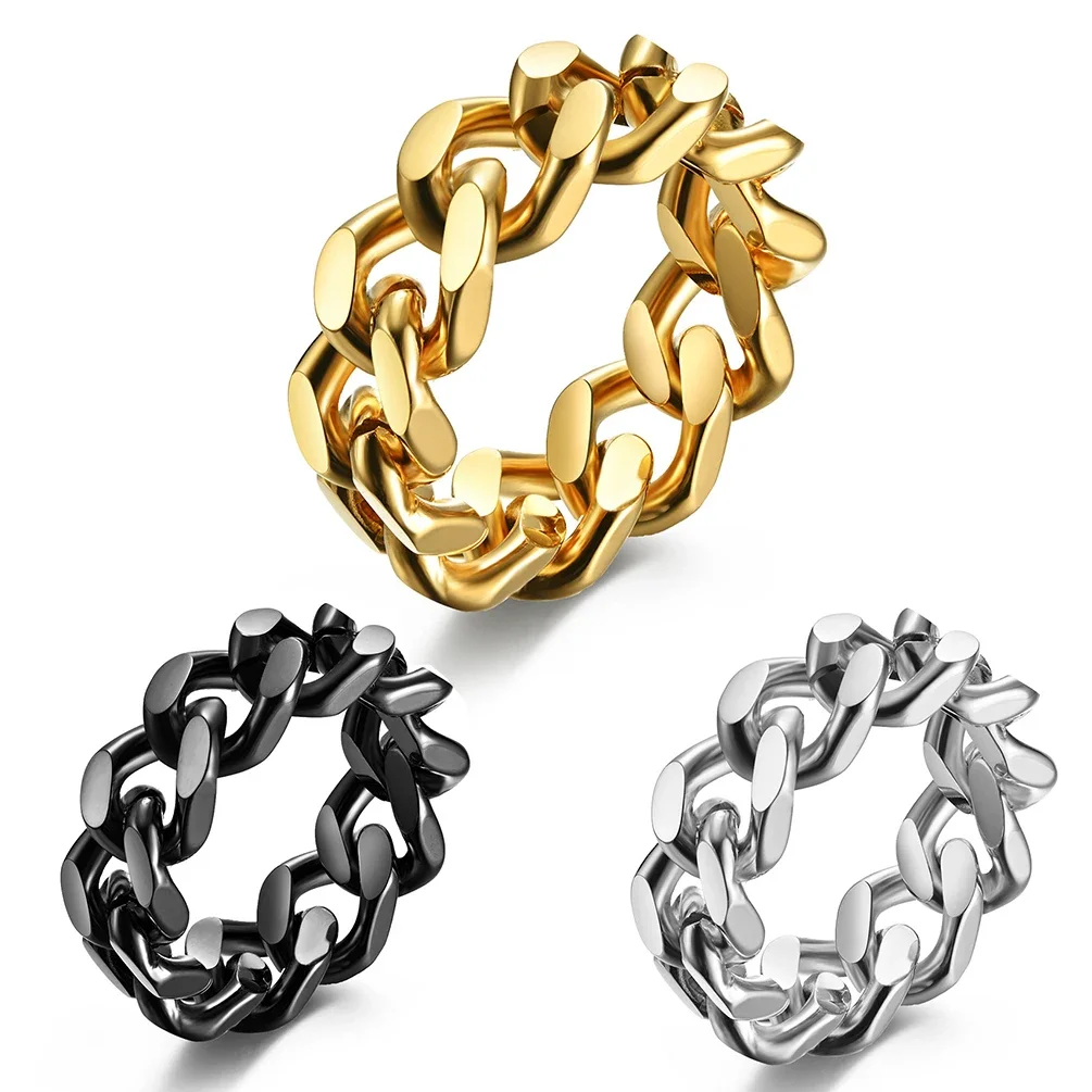 8mm Gold/Black/Silver Color Stainless Steel Link Chain Ring for Women and Men Never Fade Size 5-13 Wholesale