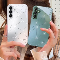 Lingge Dazzling Light For Samsung Galaxy A14 4G 20 30 52 20S 21S 22 A32 33 34 42 50 51 53 54 70 71 72 73 5G Glass Phone Case