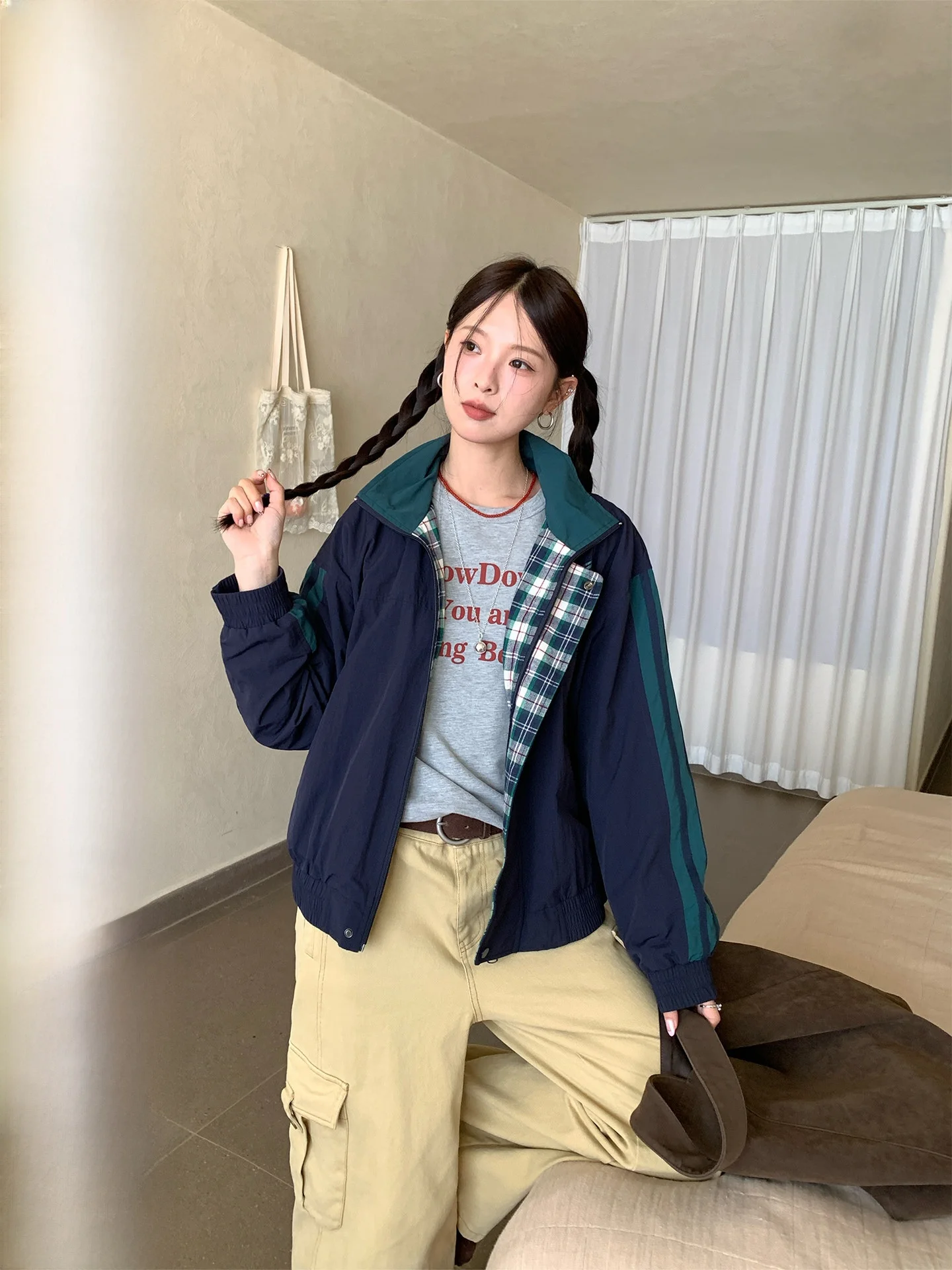 

COK Весна 2026 Новая повседневная женская куртка в полоску, свободного кроя, с длинными рукавами, на молнии, для города