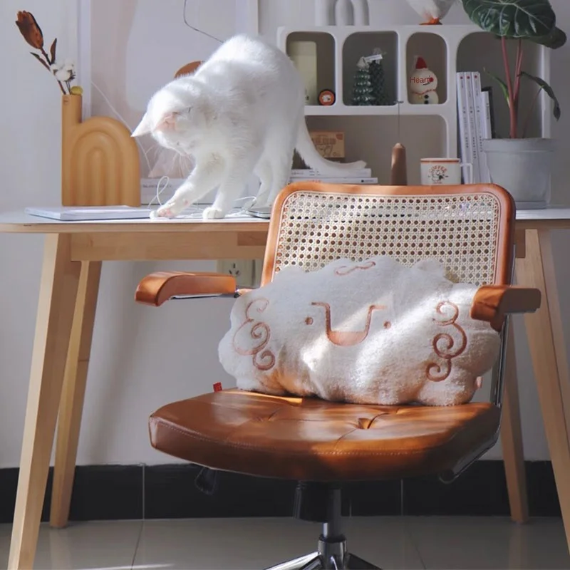 Chaise d'ordinateur tissée en rotin de prairie de bûche, levage rétro nordique, roue rotative universelle, salle d'étude, bureau à domicile, chaise de jeu décontractée