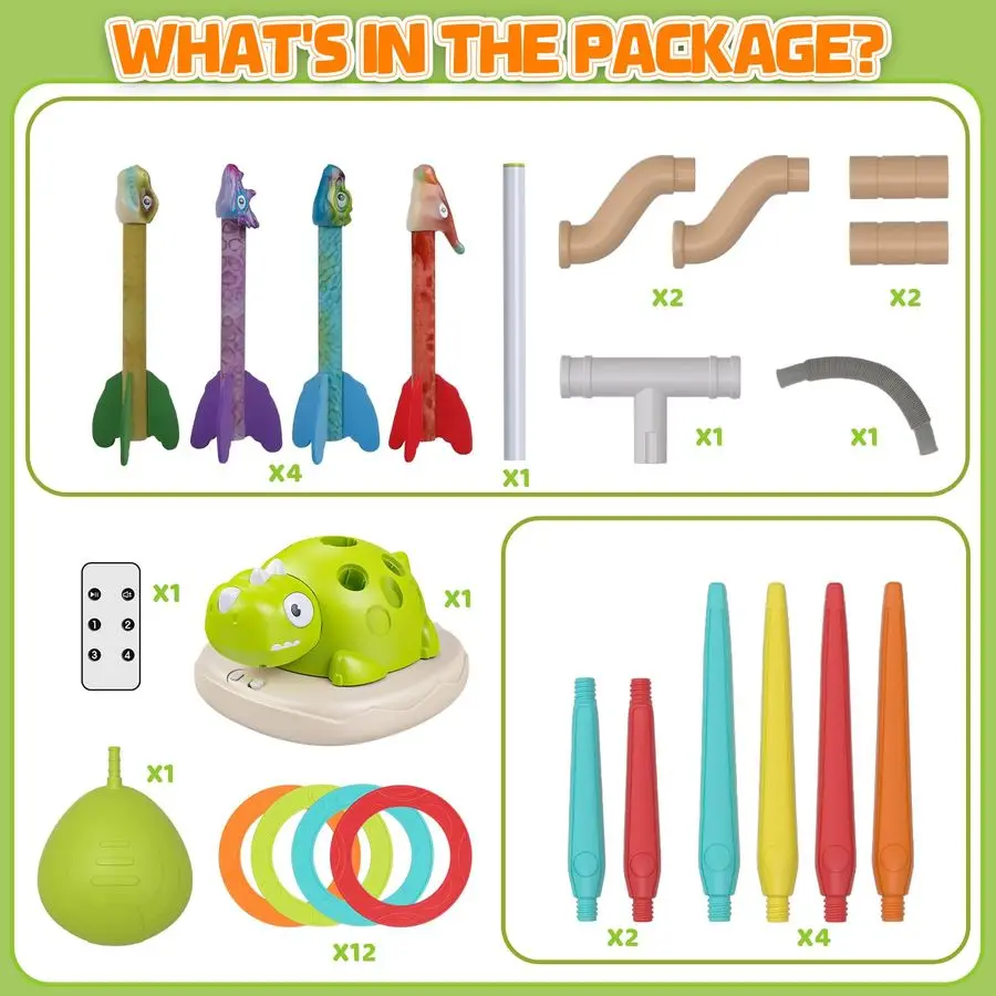 3 in 1 Dinosaur Musical Jumping, Toss Ring and Stomping Launch Rocket Launcher, Indoor amp Outdoor Sports Toys with Remote Contr