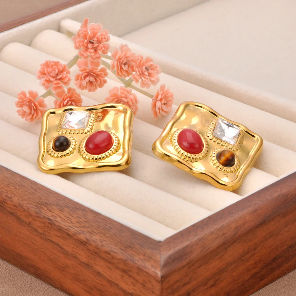 Lokaer Ethnischen Stil Unregelmäßige Geometrische Kristall Ohrringe für Frauen Edelstahl Vintage Design Retro Mode Schmuck E25092