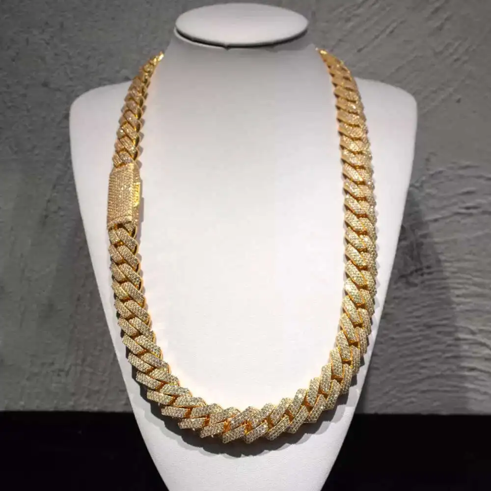 Pass Diamond Tester Kibo Jewelry Heavy Vvs1 d Color 18mm Moissanites Diamond Cuban Link Chain Bust Down Iced Out Necklace