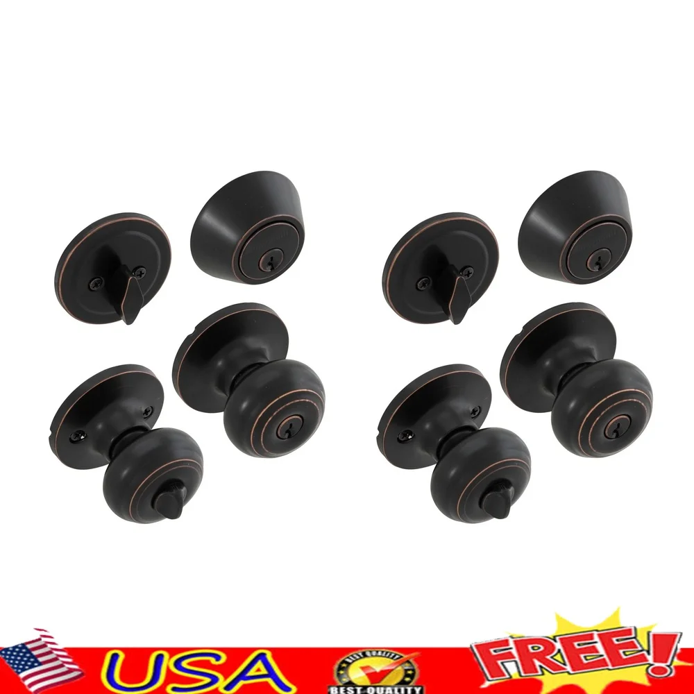 

Classic Door Knob Security Kit Adjustable Latch Deadbolt Oil Rubbed Bronze 8 Keys Grade 3 ANSI Rated Home Protection