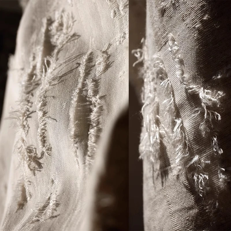 

Натуральный льняной шерстяной хлопчатобумажный материал с потертостями и вырезами, текстурированный материал для винтажной дизайнерской одежды в стиле бохо