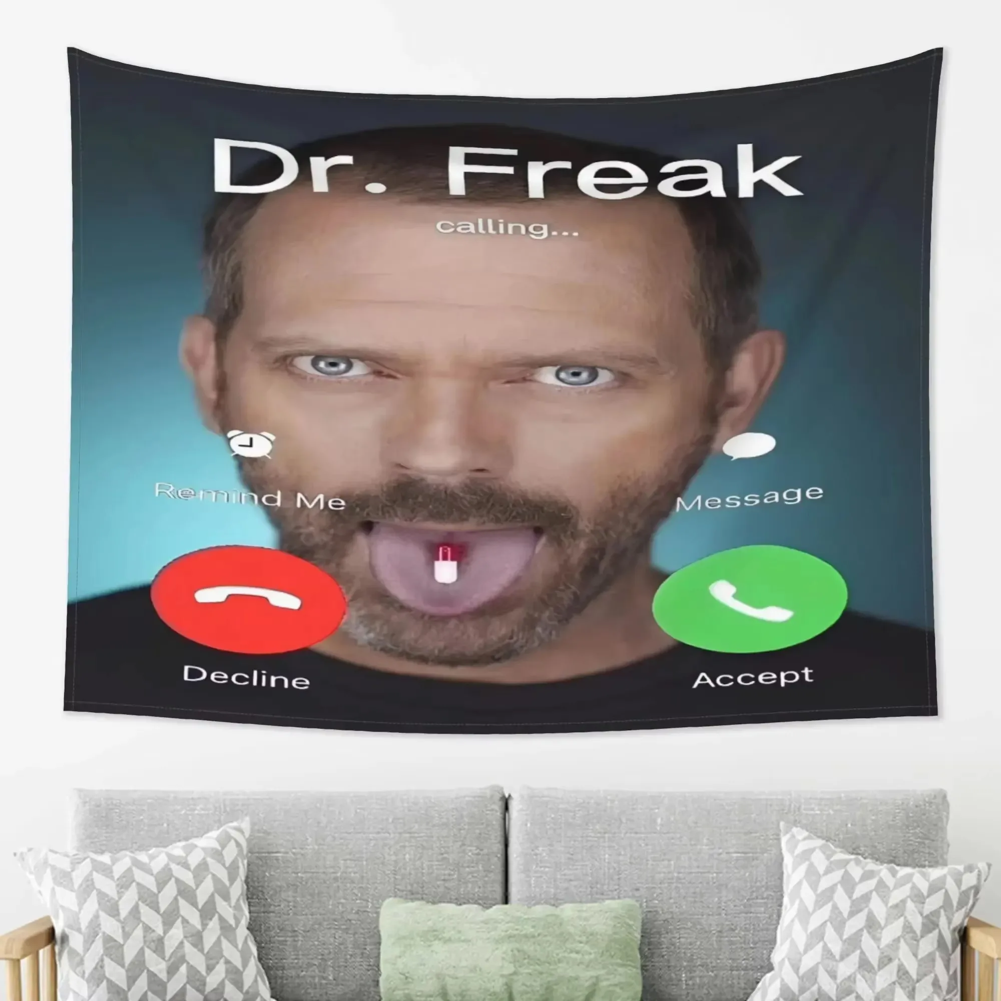 Medical Meme Freak Doctor Tapestry, House MD Style Pager Call Screen Wall Hanging for Bedroom Dorm Room Decor