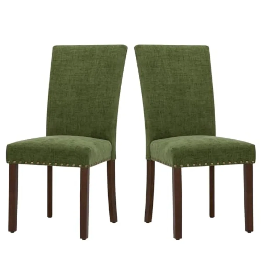 

Upholstered Parsons Dining Chairs Set of 2 Fabric Dining Room Kitchen Side Chair with Nailhead Trim and Wood Legs - Green
